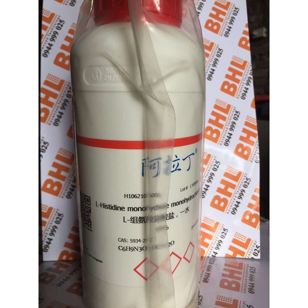 Hoá chất L-histidine monohydrat monohydrochloride lọ 500g , C6H9N3O2·HCl·H2O , CAS 5934-29-2 histidine