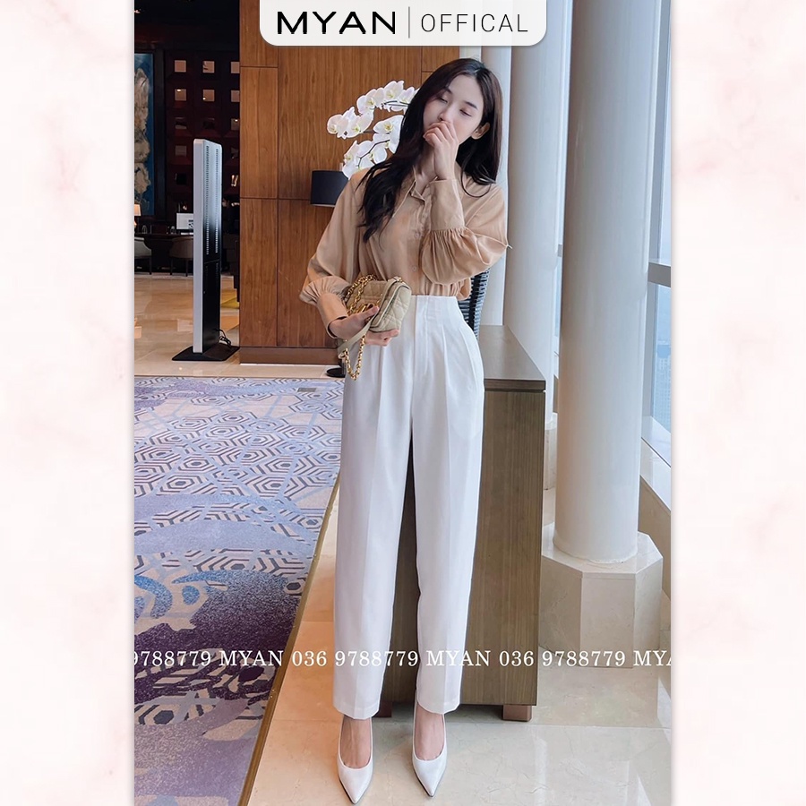 Quần Baggy Nữ MYAN Thiết Kế Cạp Cao Công Sở 2 Ly 3 Màu (Trắng, Nâu, Đen) Qvn022301