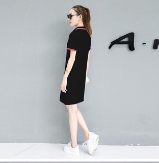 Đầm cổ sơ mi viền đỏ