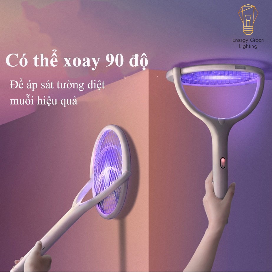 [PIN TRÂU] Vợt Bắt Muỗi AN01 Energy Green Lighting Kiêm Đèn Thu Hút Muỗi - Diệt Muỗi Để Bàn - Treo Tường Tiện Lợi