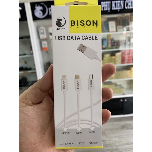 Cáp mập BISON 120cm siêu bền có đủ đầu cáp cho các loại smartphone