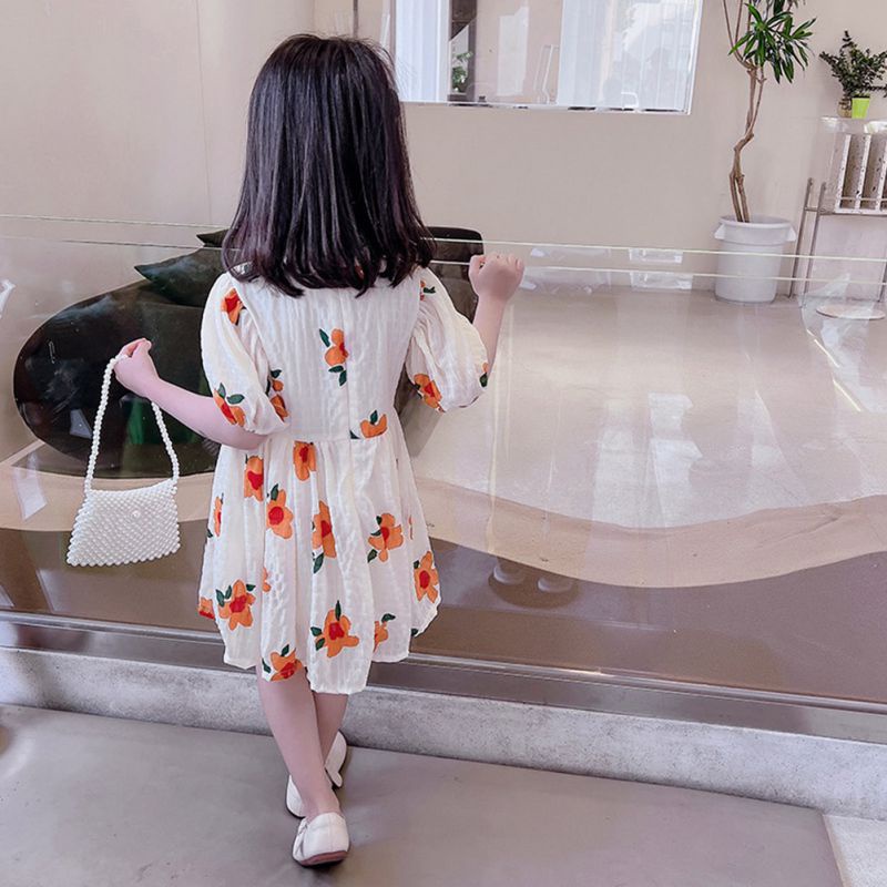 Đầm Cổ Đứng Cài Nút Đính Ngọc Trai Và Hoa Mơ Nhỏ Kiểu Trung Hoa Cho Bé Gái