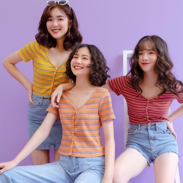 Áo kẻ dọc cúc hàng CHUANG YI