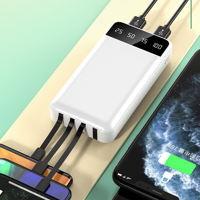 Sạc dự phòng 10000mah tích hợp đủ loại dây sạc cho tất cả các dòng điện thoại