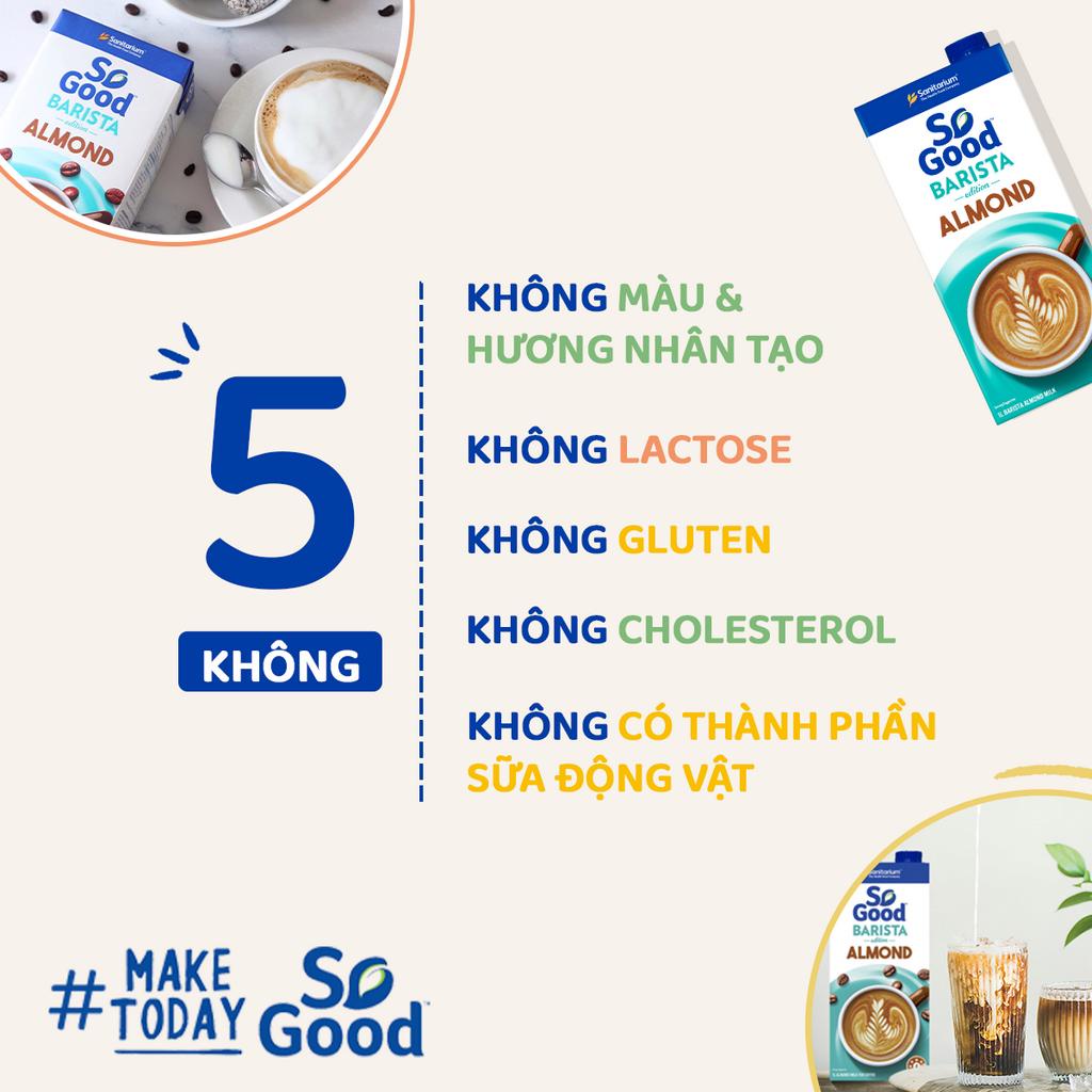 Thùng 12 hộp sữa hạt hạnh nhân Barista SO GOOD 1L ít béo thơm ngon sánh mịn bổ sung canxi, thuần chay