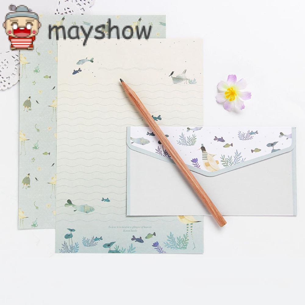 MAYSHOW Lovely Letter Stationery School Office Supplies With Envelopes 3PCS Writing Paper 6PCS Cartoon Pattern Gift Vintage Floral Flower Printing Differrent Design