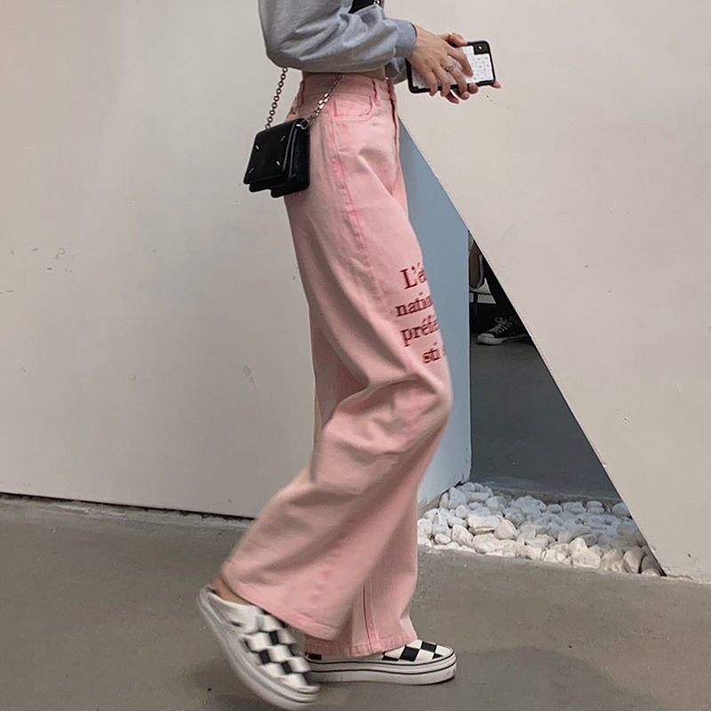 Quần Jeans Nữ Lưng Cao Dáng Rộng Thêu Chữ Thời Trang 2021 | BigBuy360 - bigbuy360.vn