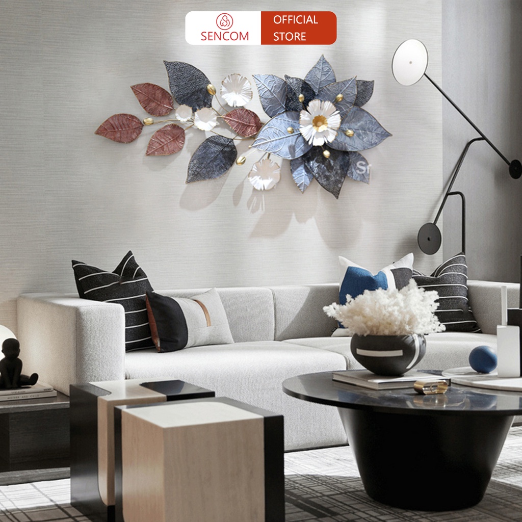 Tranh sắt treo tường nghệ thuật, trang decor trang trí hoa xám xanh đơn đẹp cao cấp - A2226