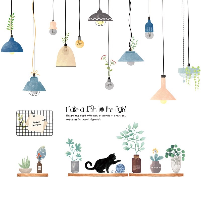 Decal dán tường Sticker mẫu đèn chùm và hoa ZH030