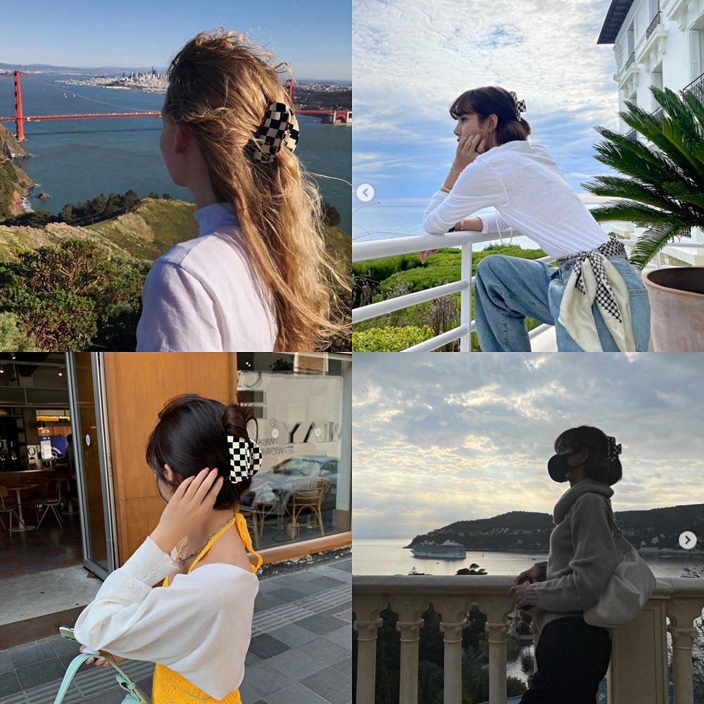 Kẹp tóc họa tiết bàn cờ màu trắng đen đơn giản thời trang cho nữ