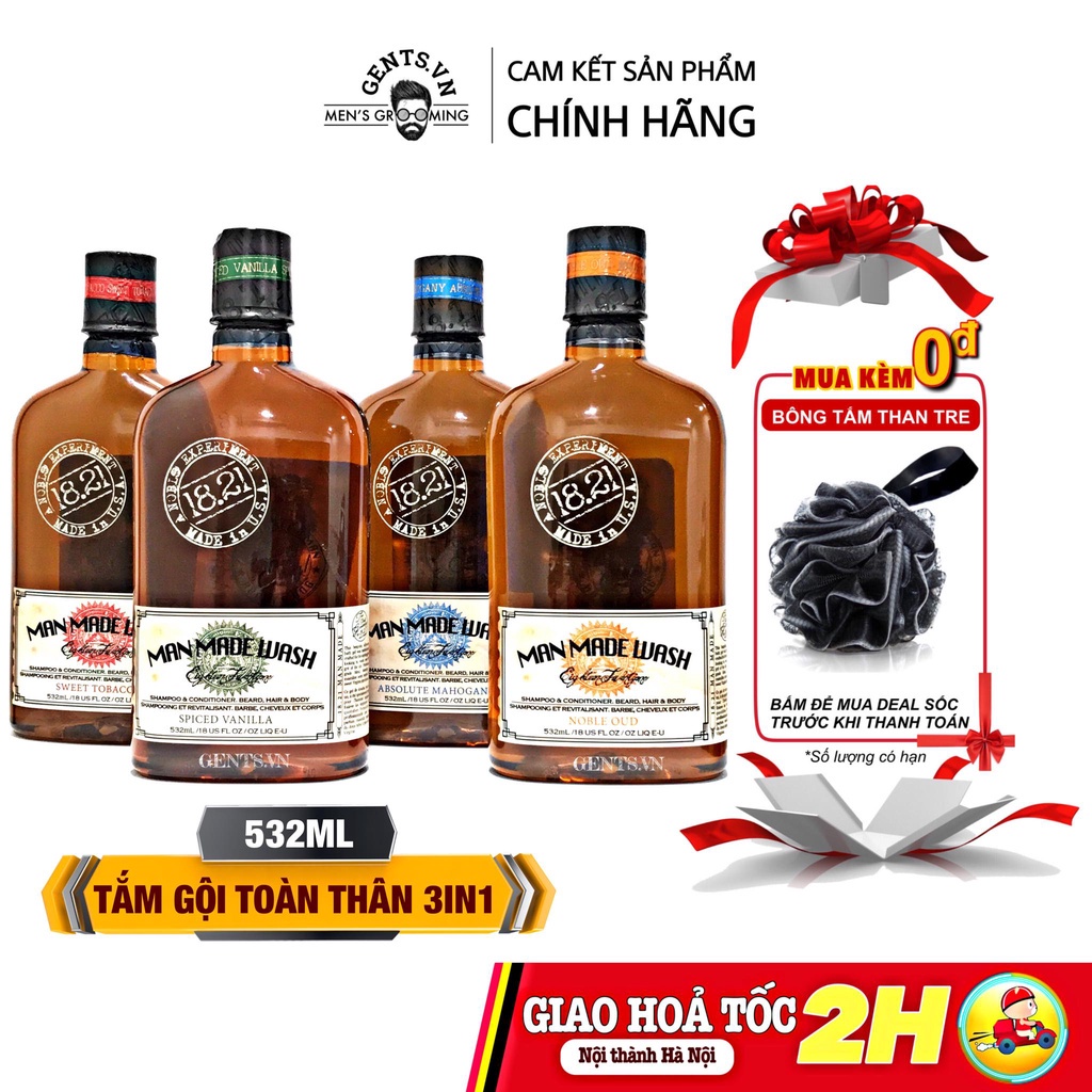 ▼۞Sữa tắm, dầu gội, xả 3 in 1 cho nam 18.21 Man Made Wash 532ml (Nhiều mùi)