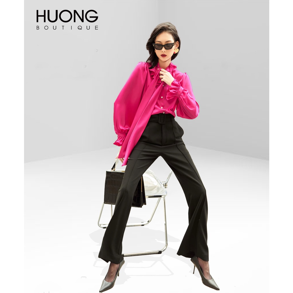 Quần suông ống rộng nữ HUONG BOUTIQUE HBQ71 phối đai bản to