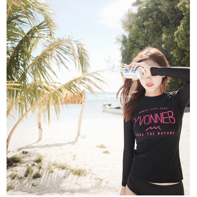 Đồ bơi tay dài nữ, đen phối chữ | BigBuy360 - bigbuy360.vn