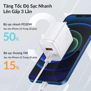 Củ Sạc Nhanh 20 Baseus Compact Quick Charger Siêu Nhỏ Gọn Tích Hợp 2 Cổng Sạc Type C và USB, Hỗ Trợ PD 20W/ 18W, QC3.0
