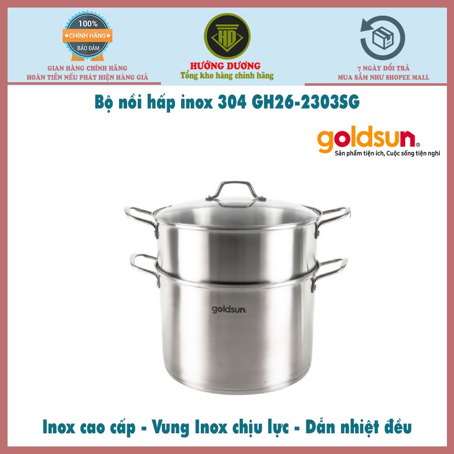 Bộ 1 nồi 1 xửng hấp inox 304 đáy từ Goldsun GH26-2303SG