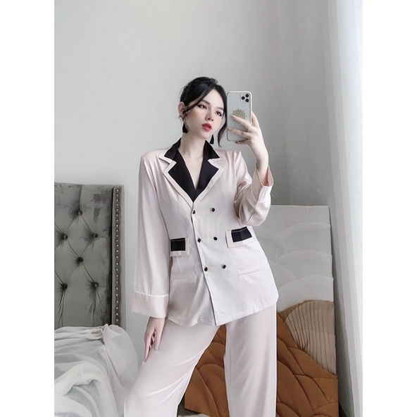 Đồ Bộ Mặc Nhà Pijama Nữ Cộc Dài Tay Cao Cấp - Đồ Ngủ Lụa Quảng Châu