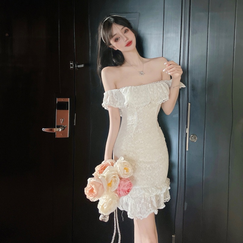 Đầm Ôm Hông Cổ Viền Ren Nhún Bèo Phong Cách Pháp Thời Trang Mùa Hè Mới