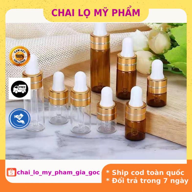 Lọ Chiết Serum ❤ GIÁ TỐT NHẤT ❤ Lọ đựng tinh dầu thủy tinh mỏng bóp giọt Khoen Vàng 2ml,3ml,5ml chiết mỹ phẩm