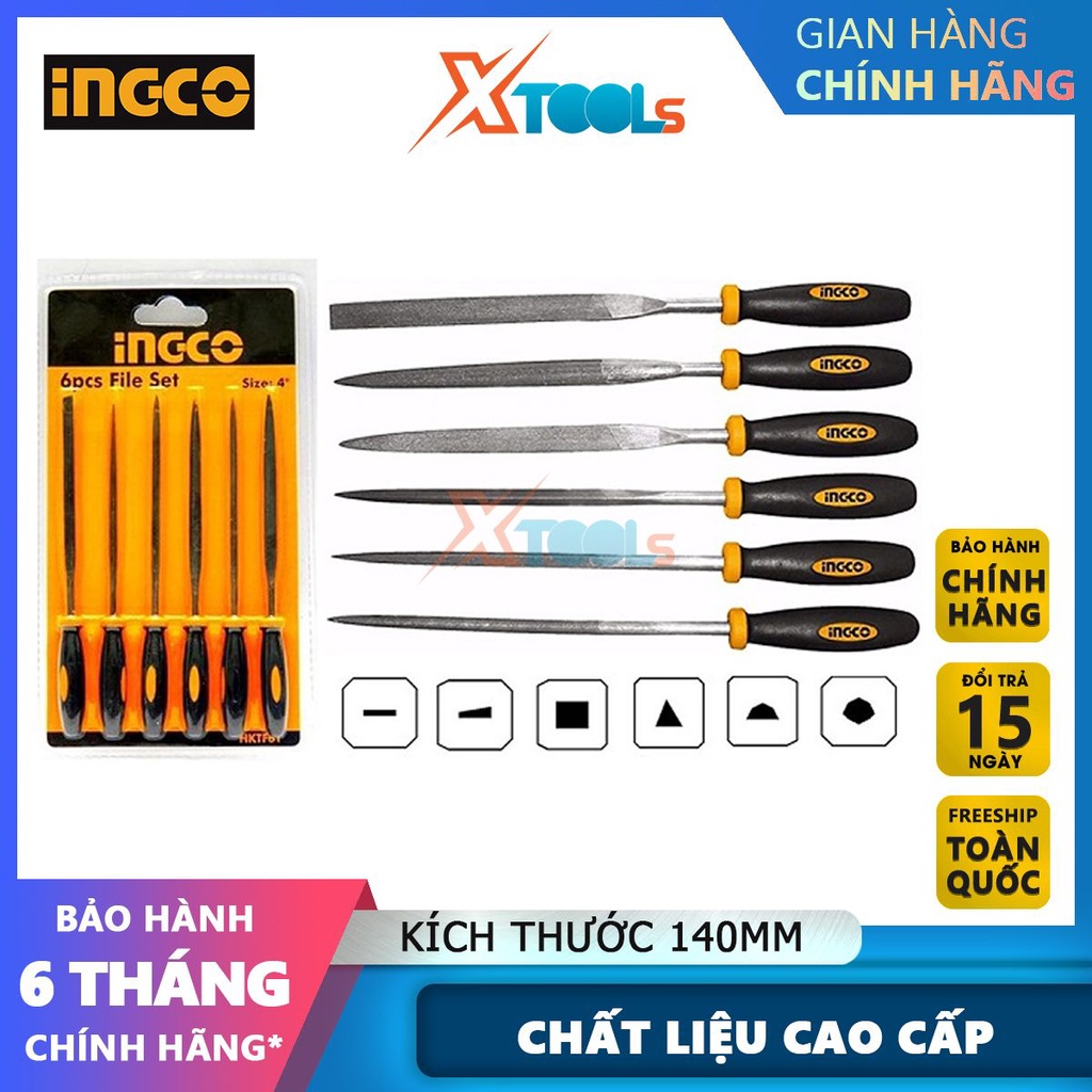 Bộ giũa mini 6 chi tiết INGCO HKTF63 kích thước 140mm và đường kinh 3mm, chất liệu thép T12 [CHÍNH HÃNG][XTOOLS]