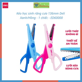Kéo học sinh răng cưa 136mm deli - xanh/hồng - 1 chiếc - ed60000