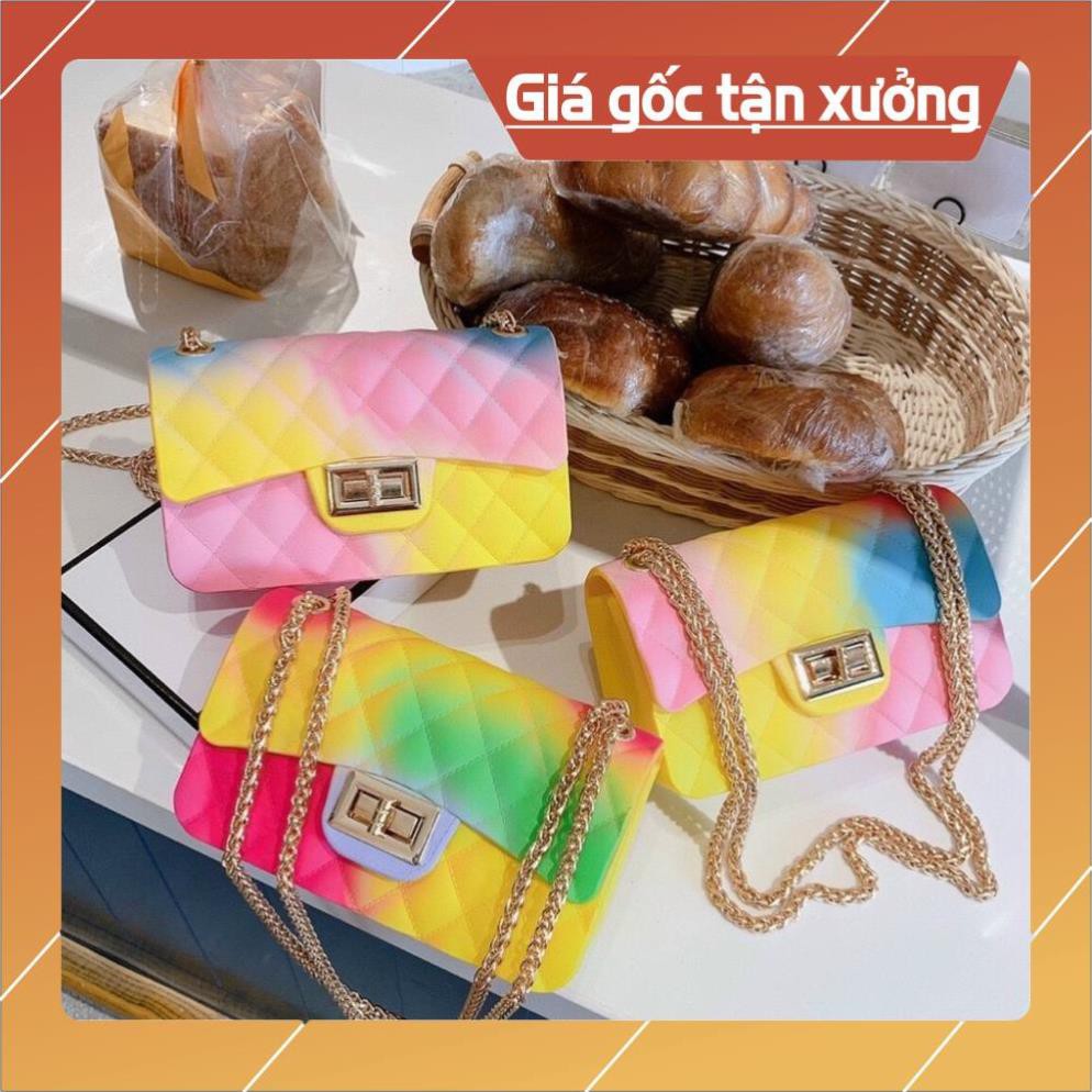 Hàng Cao Cấp -  túi xách nữ- silicol trần trám màu cầu vồng lối 1 đổi 1