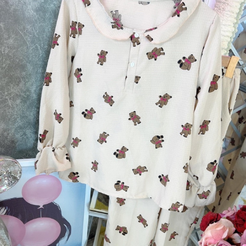Pijama Mặc Nhà Nữ Đồ Ngủ Mặc Nhà Cho Nữ Trắng Có Viền, Ren Cổ Vuông Dài Tay Xinh Xắn Tiểu Thư | BigBuy360 - bigbuy360.vn