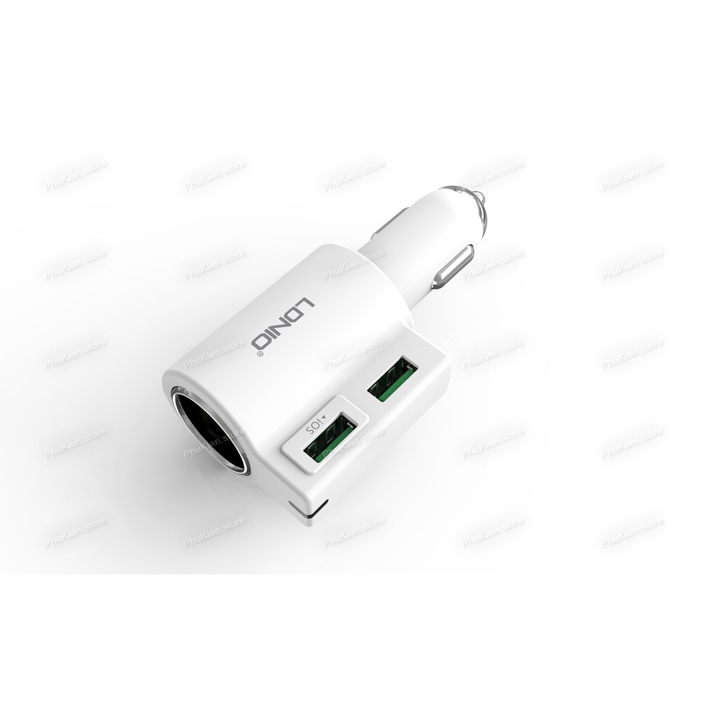 Cốc sạc cao cấp trên ô tô (car charger) có cổng Cigarette mở rộng có IC ổn dòngLDNIO CM10 Trắng 2 USB 21W