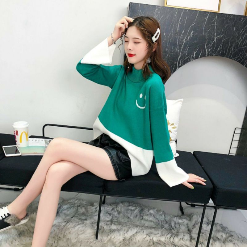 Hàng nhập - Áo len nữ cổ lọ, áo len kiểu mặt cười