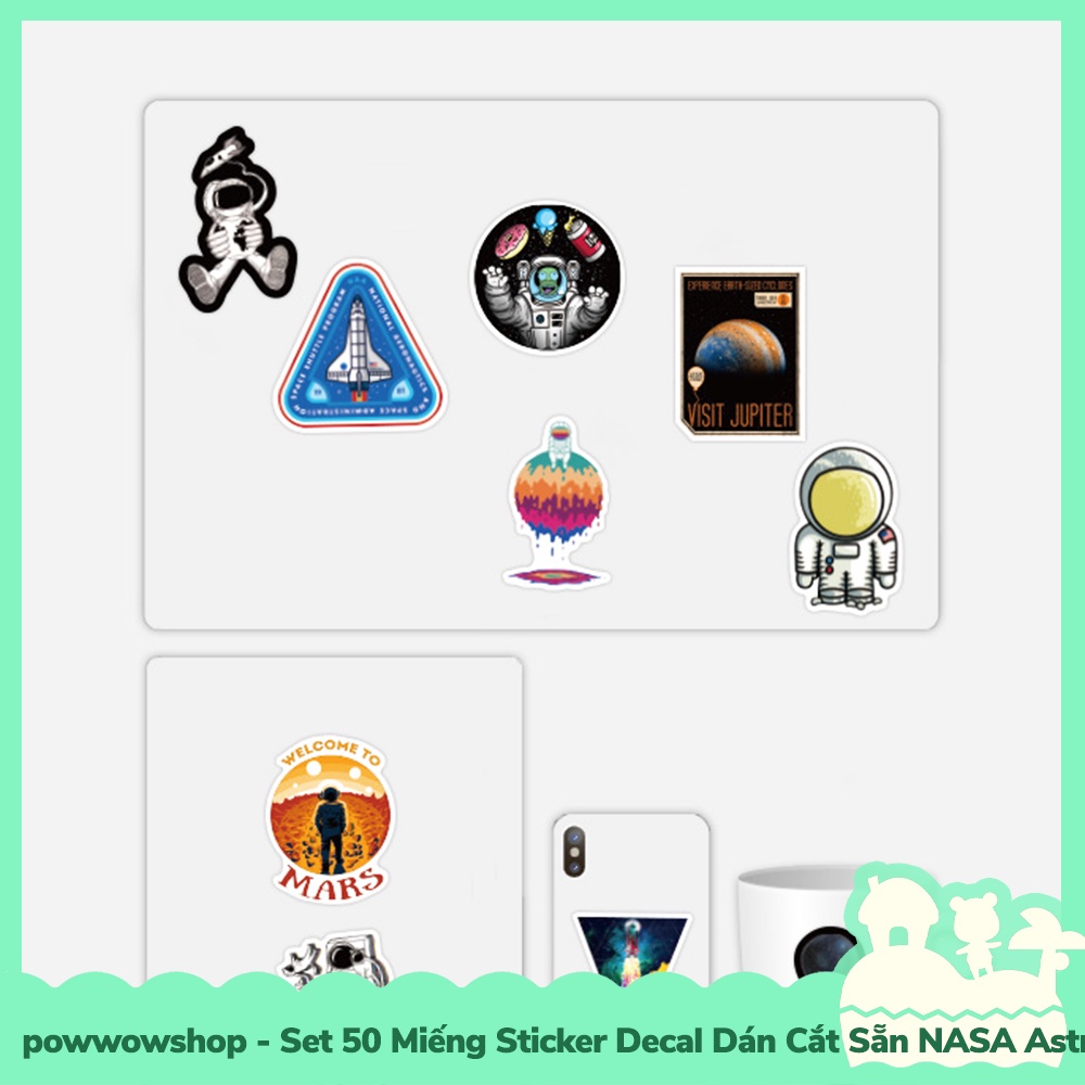 [Sẵn VN - Hỏa Tốc] Set 50 Miếng Sticker Decal Cắt Sẵn DIY Dán Trang Trí Vật Dụng Mẫu NASA Space Astronaut Kiddy