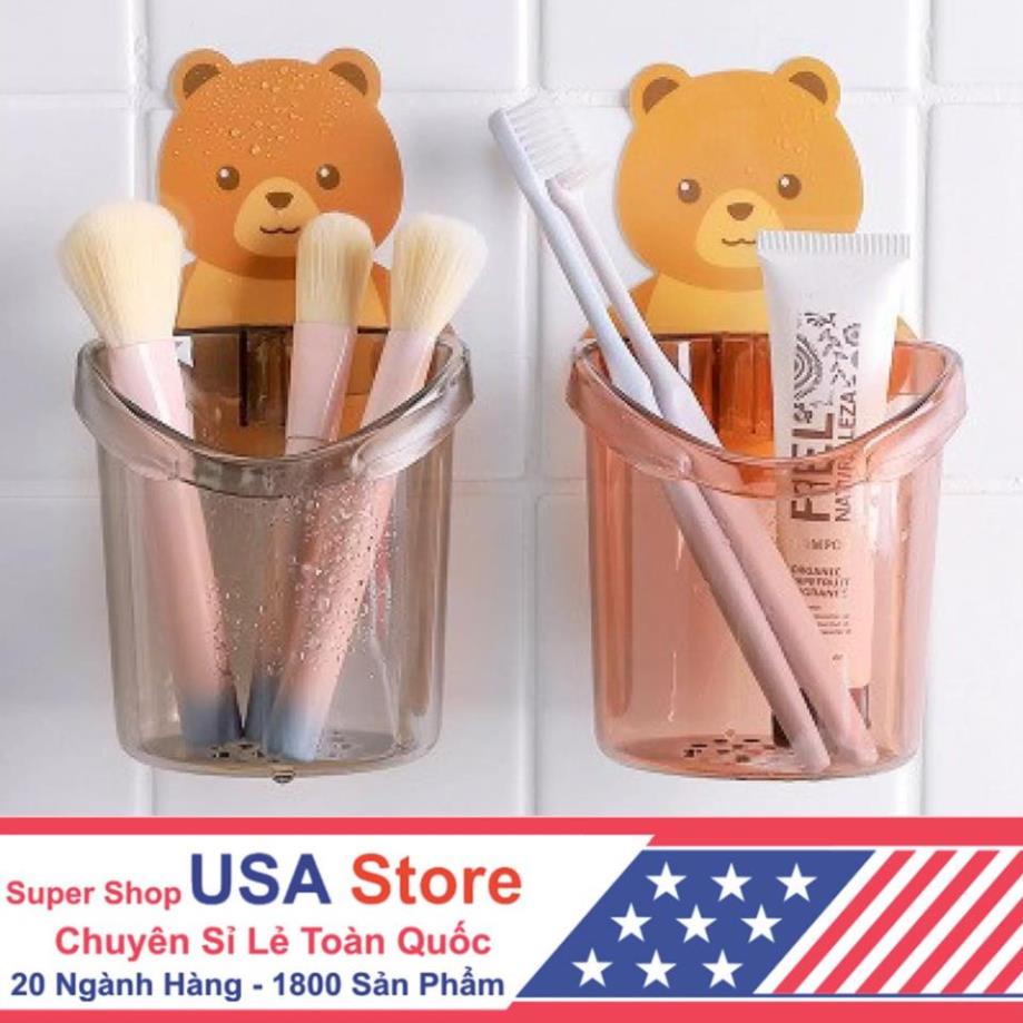 Cốc Gấu DÁN TƯỜNG - Hũ Đựng Bàn Chải Và Kem Đánh Răng Hình Gấu Dễ Thương