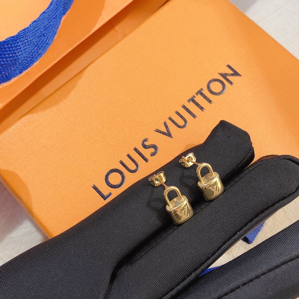 LOUIS VUITTON Khuyên Tai Tròn Bằng Thép Titan In Logo LV Thời Trang