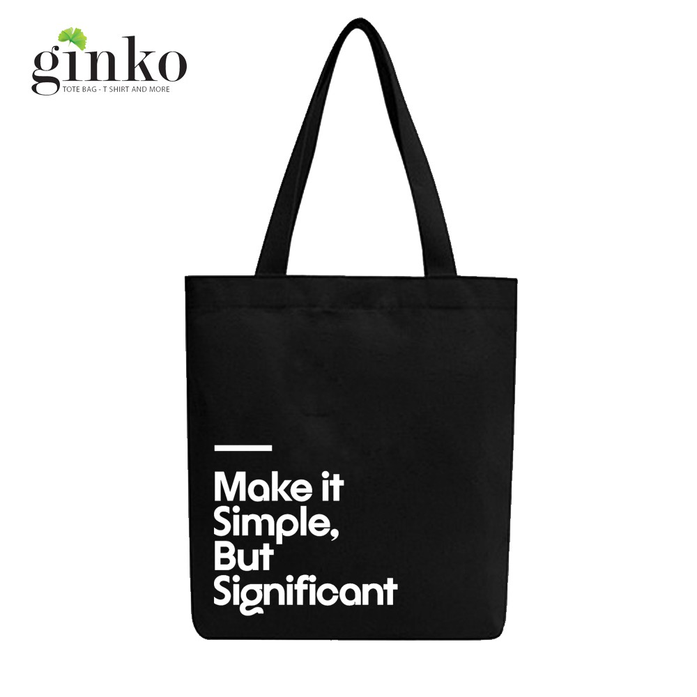 Túi Vải Tote Ginko Dây Kéo Phong Cách ulzzang Hàn Quốc In Hình Make It Simple B06