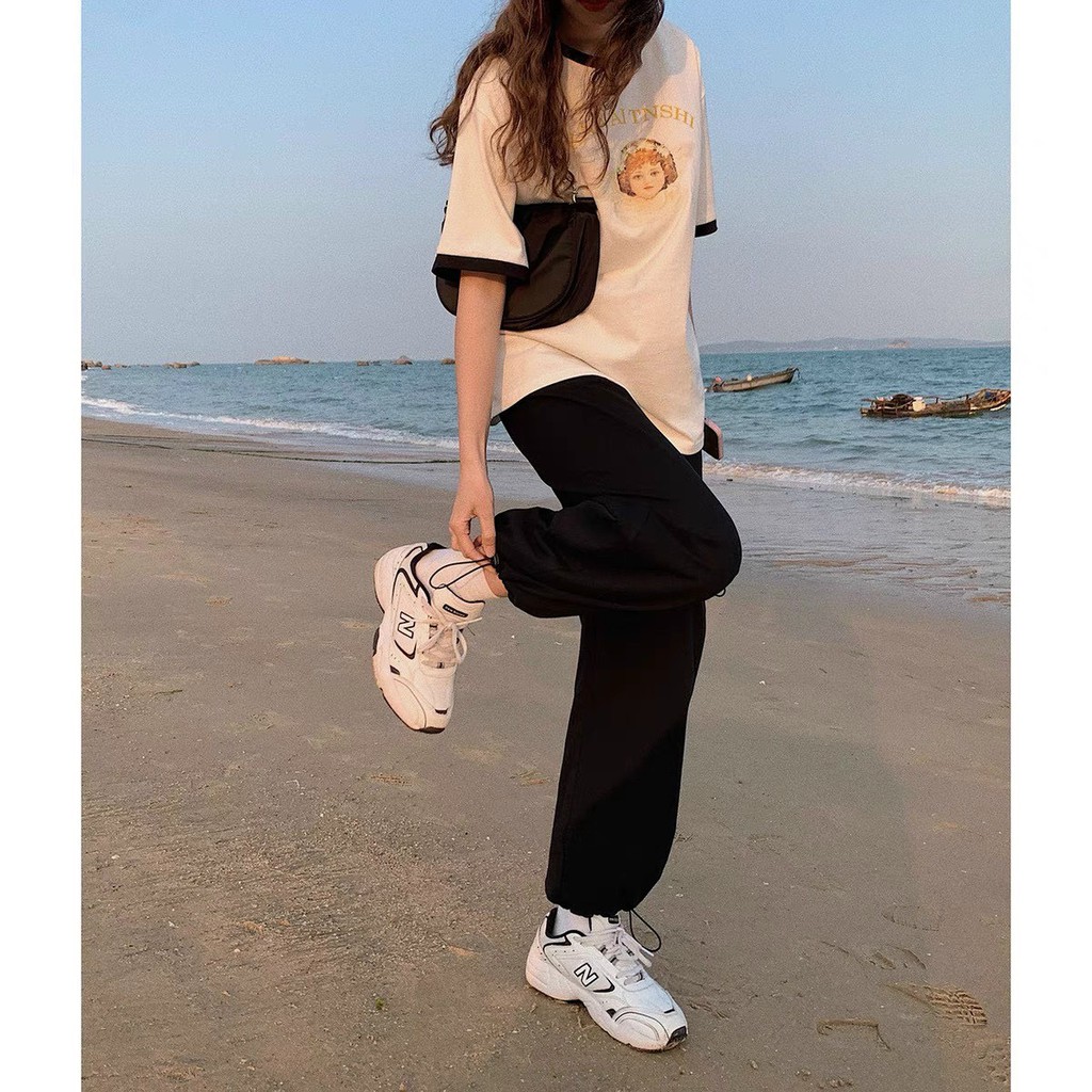 Quần Nỉ jogger rách nam nữ ulzzang có dây rút ống  Quần nỉ thun xuông dài trơn đen basic form rộng unisexsalefreeship