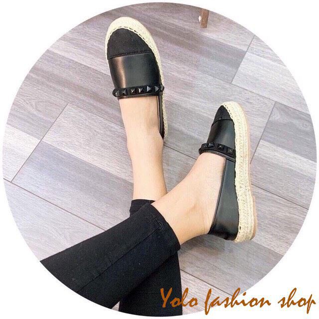 Giày lười slip on nữ đính đinh đế giả cói vintage thời trang hàng cao cấp chuẩn đẹp-GL14 | BigBuy360 - bigbuy360.vn