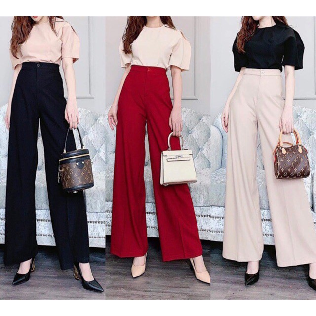 Quần tây ống rộng công sở màu đen, be, Quần ống rộng nữ 45 đến 65 kg | BigBuy360 - bigbuy360.vn