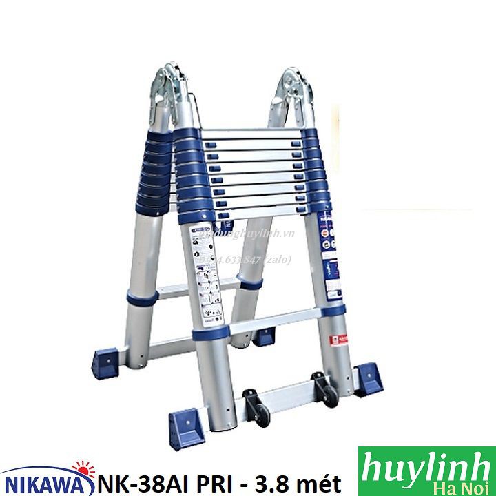 Thang nhôm rút đôi chữ A Nikawa NK-38AI PRI - 3.8 mét - Có bánh xe