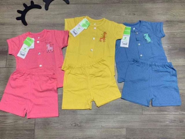 Bộ cộc tay Lullaby cotton cài giữa vân thoáng bé trai, bé gái