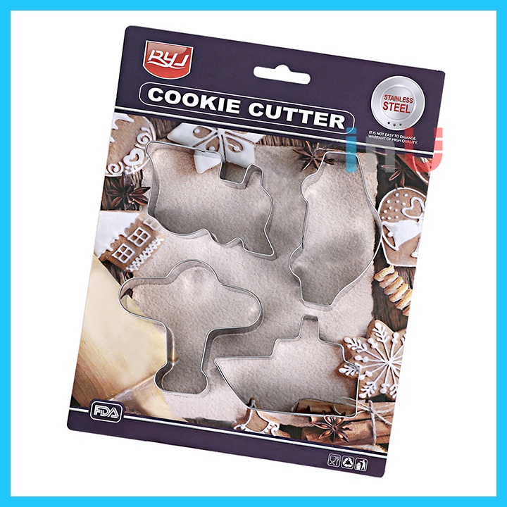 HCM - Bộ 4 khuôn cutter inox Tàu xe Máy bay, Sinh vật biển, Miếng xếp hình, Hoạt hình cute cắt bánh quy, làm fondant BCT