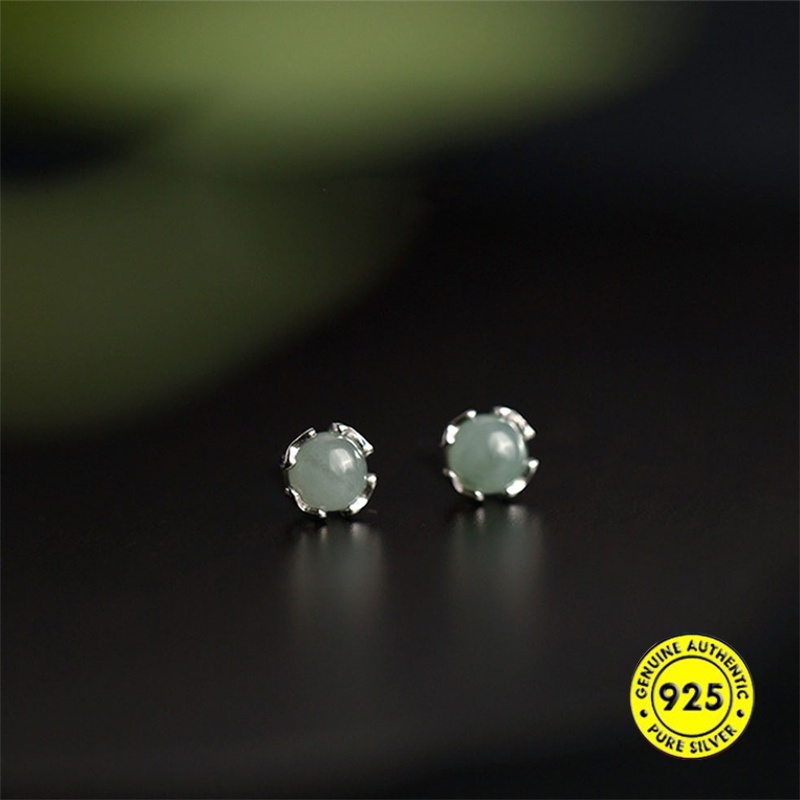 Khuyên Tai Bạc S925 Đính Ngọc Bích Thiết Kế Mới Cá Tính Thời Trang