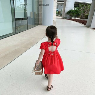 Đầm đỏ bé gái thắt nơ lưng đáng iu (11-23 kg)
