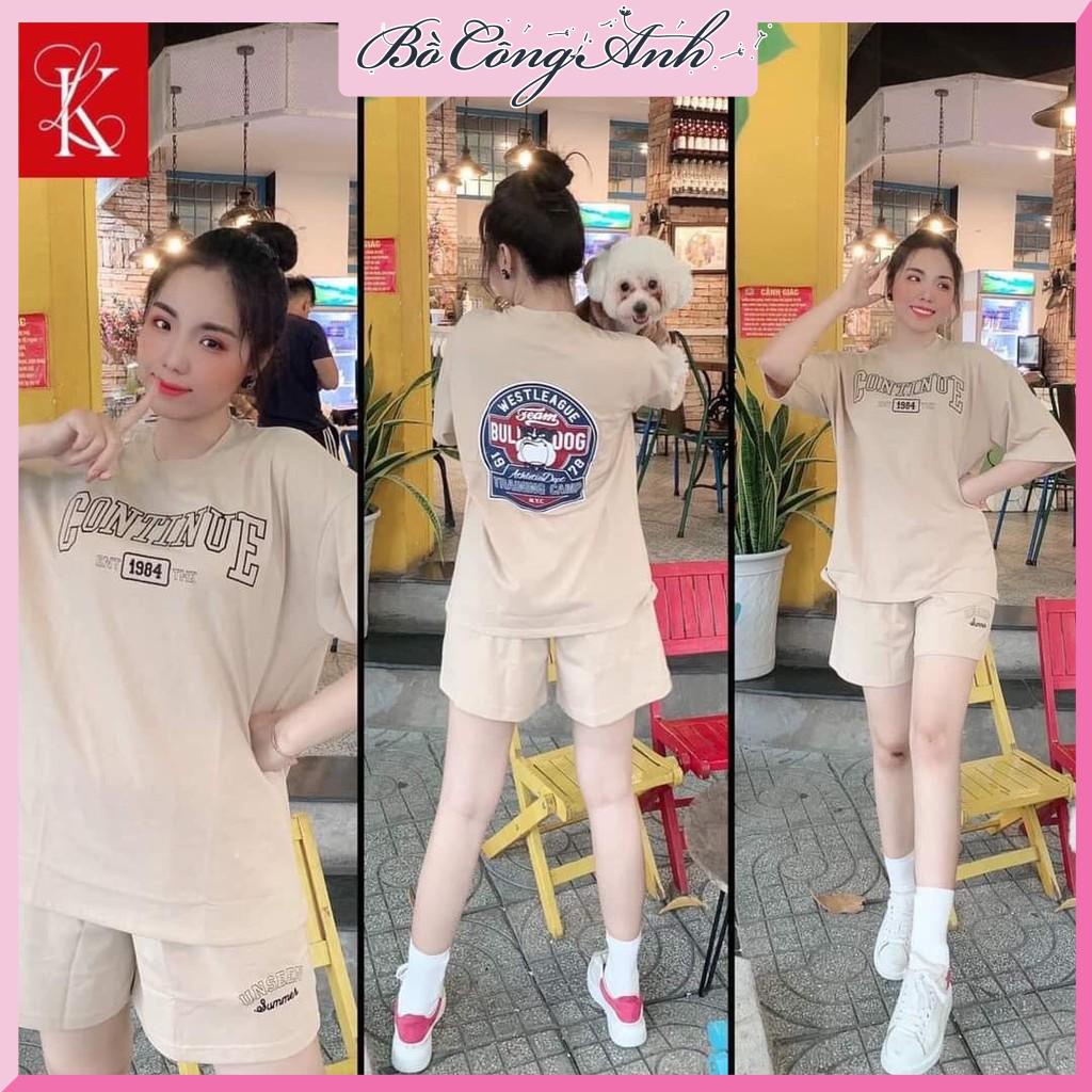 Đồ bộ nữ quần đùi áo in chữ chất liệu cotton thoáng mát, bộ mặc nhà mùa hè