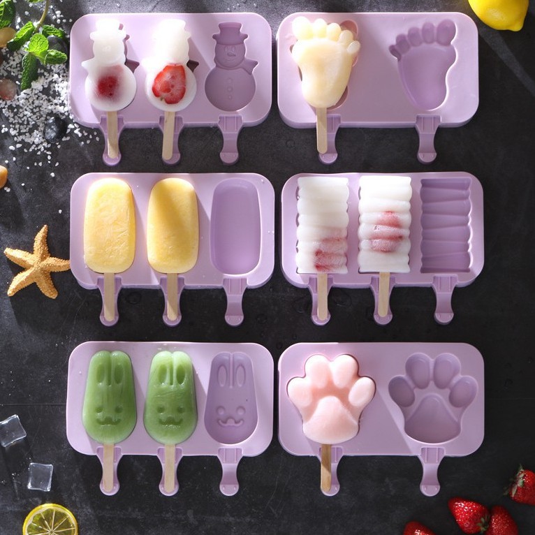 Khuôn làm kem silicon Tặng kèm 50 que làm kem hình cute có nắp đậy bằng nhựa | BigBuy360 - bigbuy360.vn