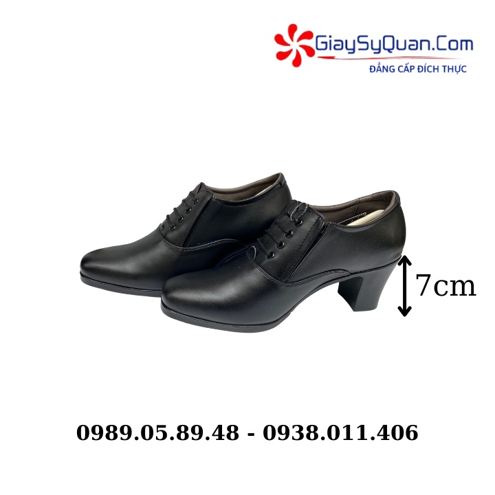 Giày cao gót nữ làm từ da bò thật 100%, tăng chiều cao 7cm gót vuông giúp bước đi vững chắc màu đen quý phái Mã 607CA