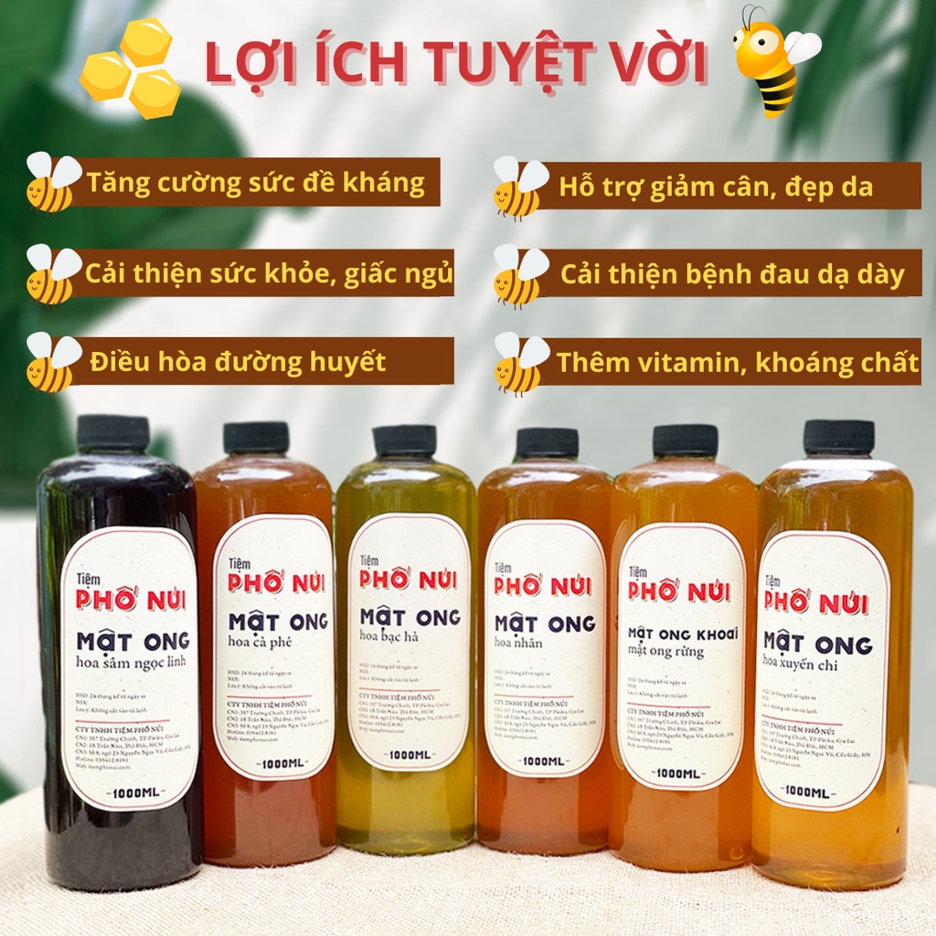 Mật Ong Hoa Sâm Ngọc Linh, Mật Ong Đắng Tiệm Phố Núi Nguyên Chất 1000ML