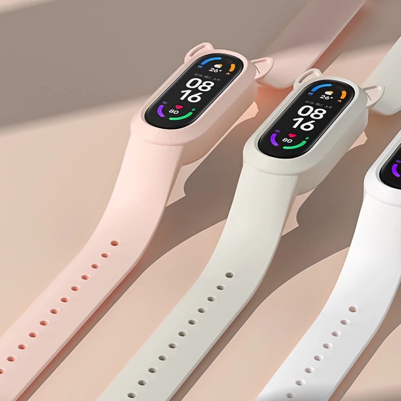 Dây đeo đồng hồ bằng silicon hình tai mèo bảo vệ cho Xiaomi Mi Band 3 4 5 và 6