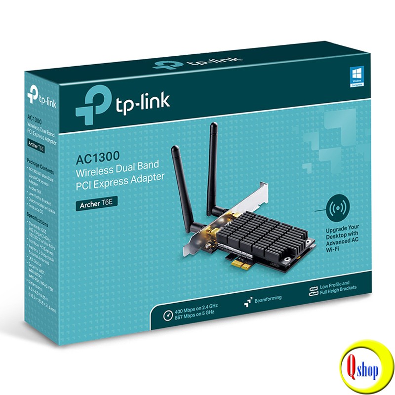 Card mạng thu sóng Wifi PCI Express TP-Link Archer T6E Băng Tần Kép Chuẩn AC1300 - Hàng Chính Hãng