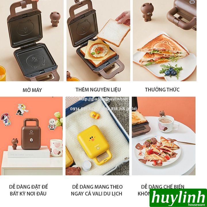 [Mã ELHAMS5 giảm 6% đơn 300K] Máy làm - nướng bánh sandwich, waffle Joyoung Line SK-T1 - 600W [Brown x Sally]