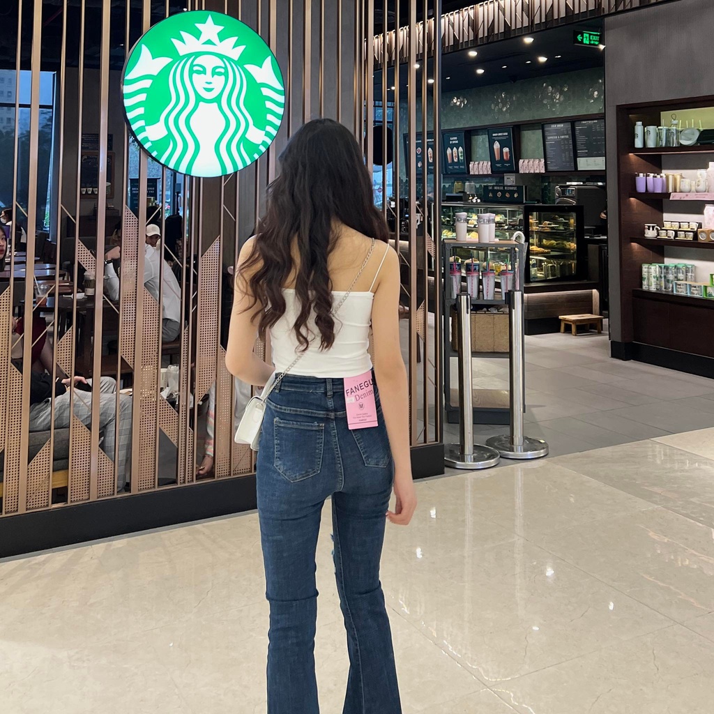 (FREESHIP) quần jean ống loe rách gấu xanh đậm 2480 miho.house