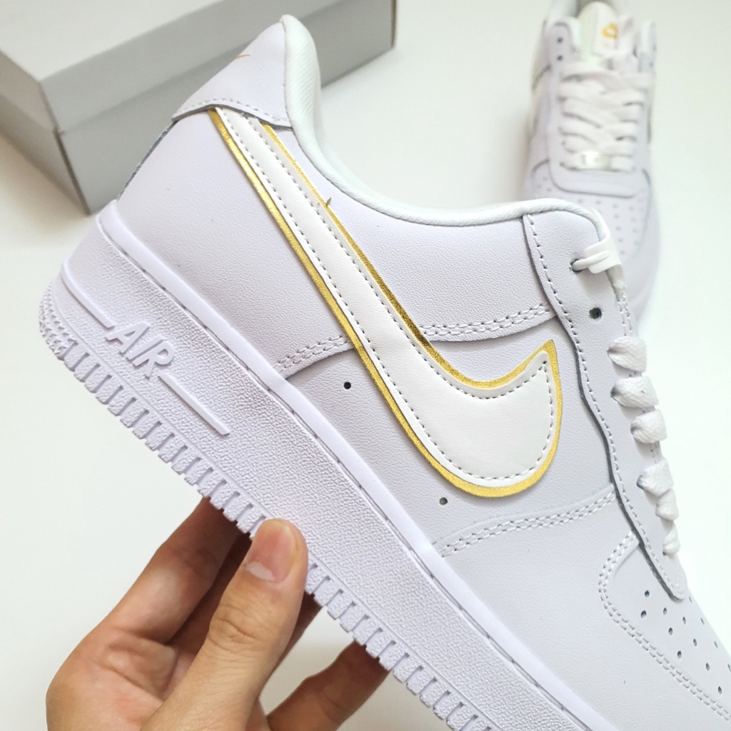 Giày Af1 Low Icon Clash White Metallic Gold (W) Viền Vàng Cao Cấp Fullbox, Giày thể thao af1 trắng viền vàng lót 2 lớp