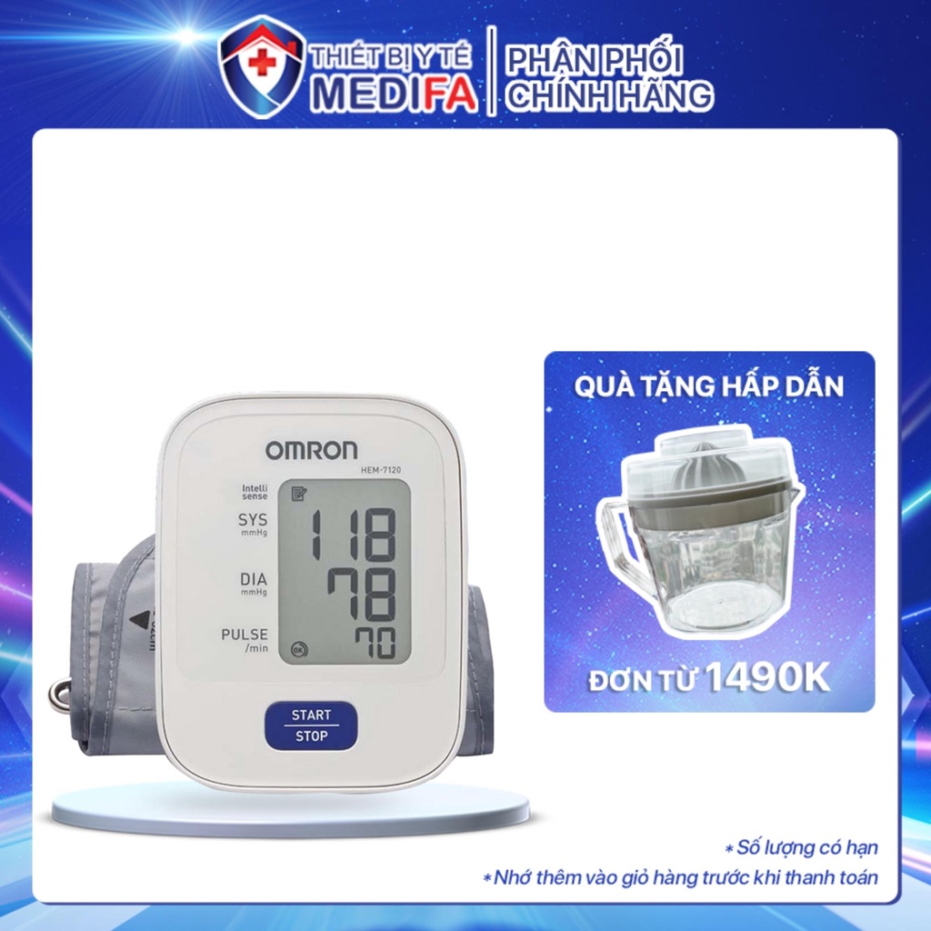 Máy Đo Huyết Áp Omron Chính Hãng HEM-7120 Công Nghệ IntelliSense Báo Rối Loạn Nhịp Tim, Bảo Hành 5 Năm